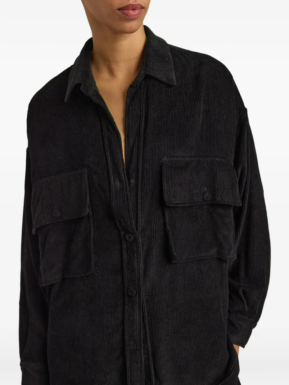 MOMONÌ Pitanga oversized ribfluwelen blouse Zwart