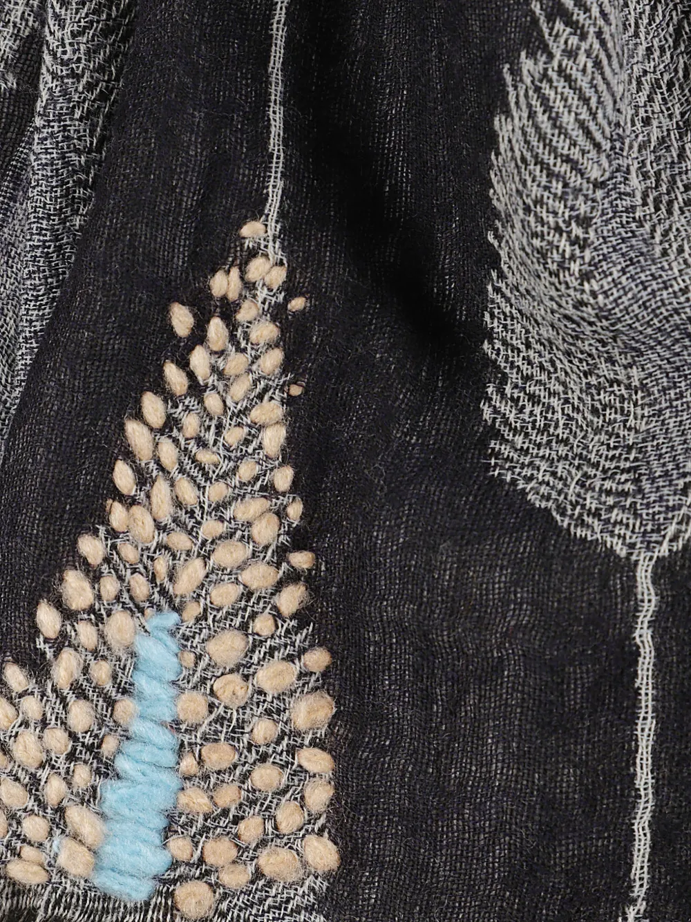 Altea embroidered leaf-print scarf Blauw