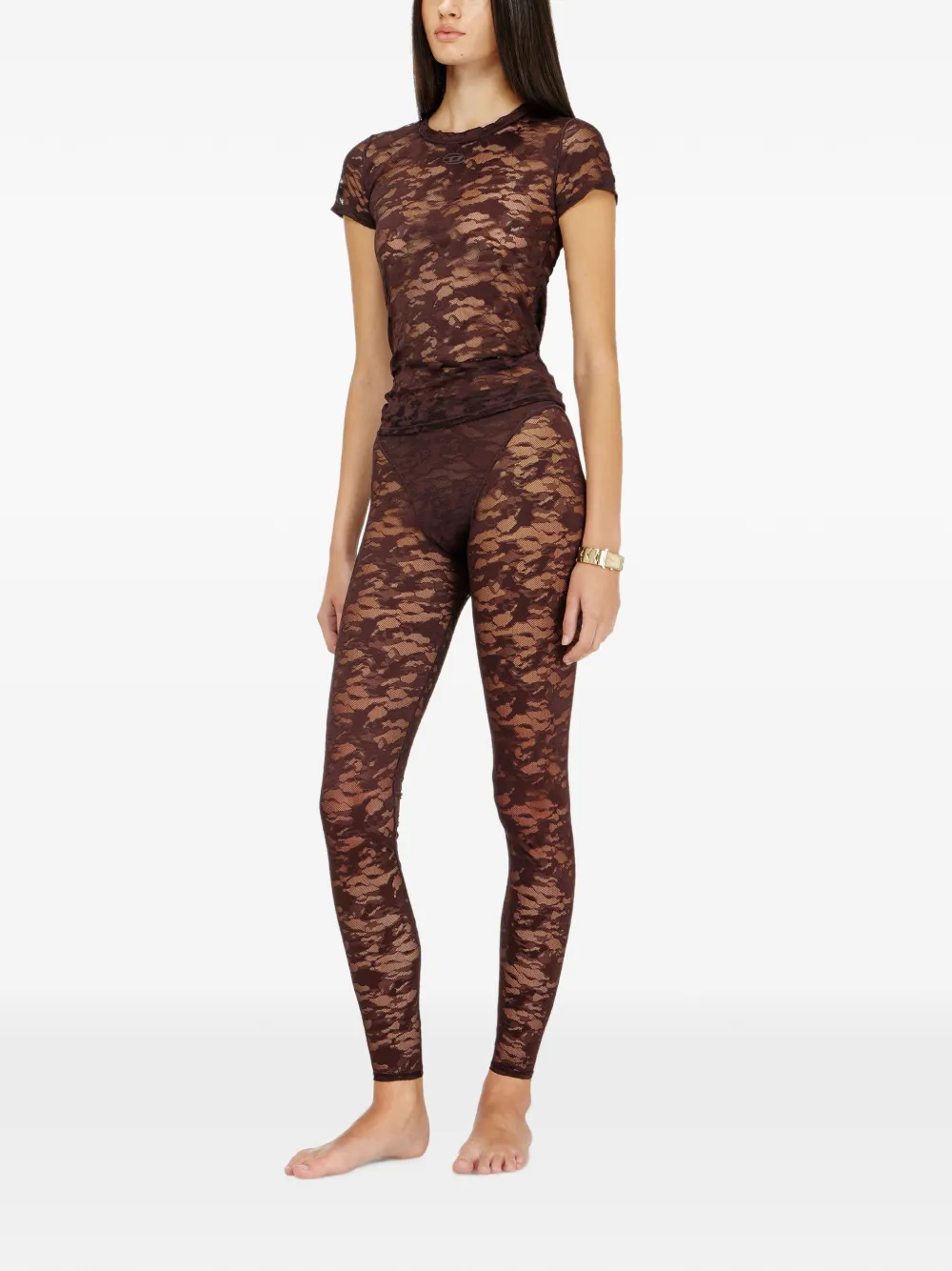 Diesel leggings in nylon camouflage lace Bruin