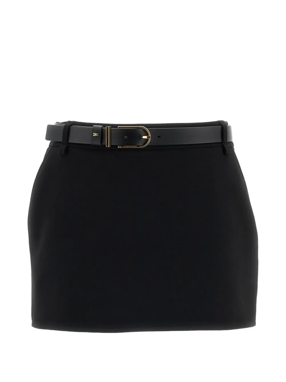 Elisabetta Franchi double layer crêpe miniskirt with belt - Nero