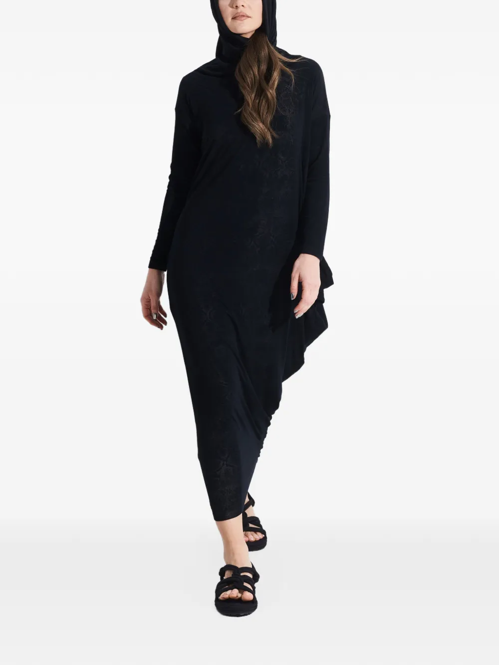 Tessitura Snake asymmetrische maxi-jurk met capuchon Zwart