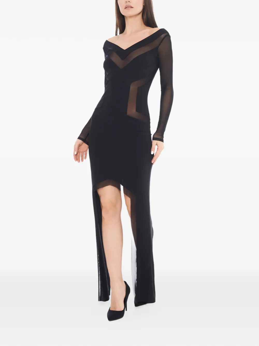 Tessitura symmetrical-panel long-sleeve dress Zwart