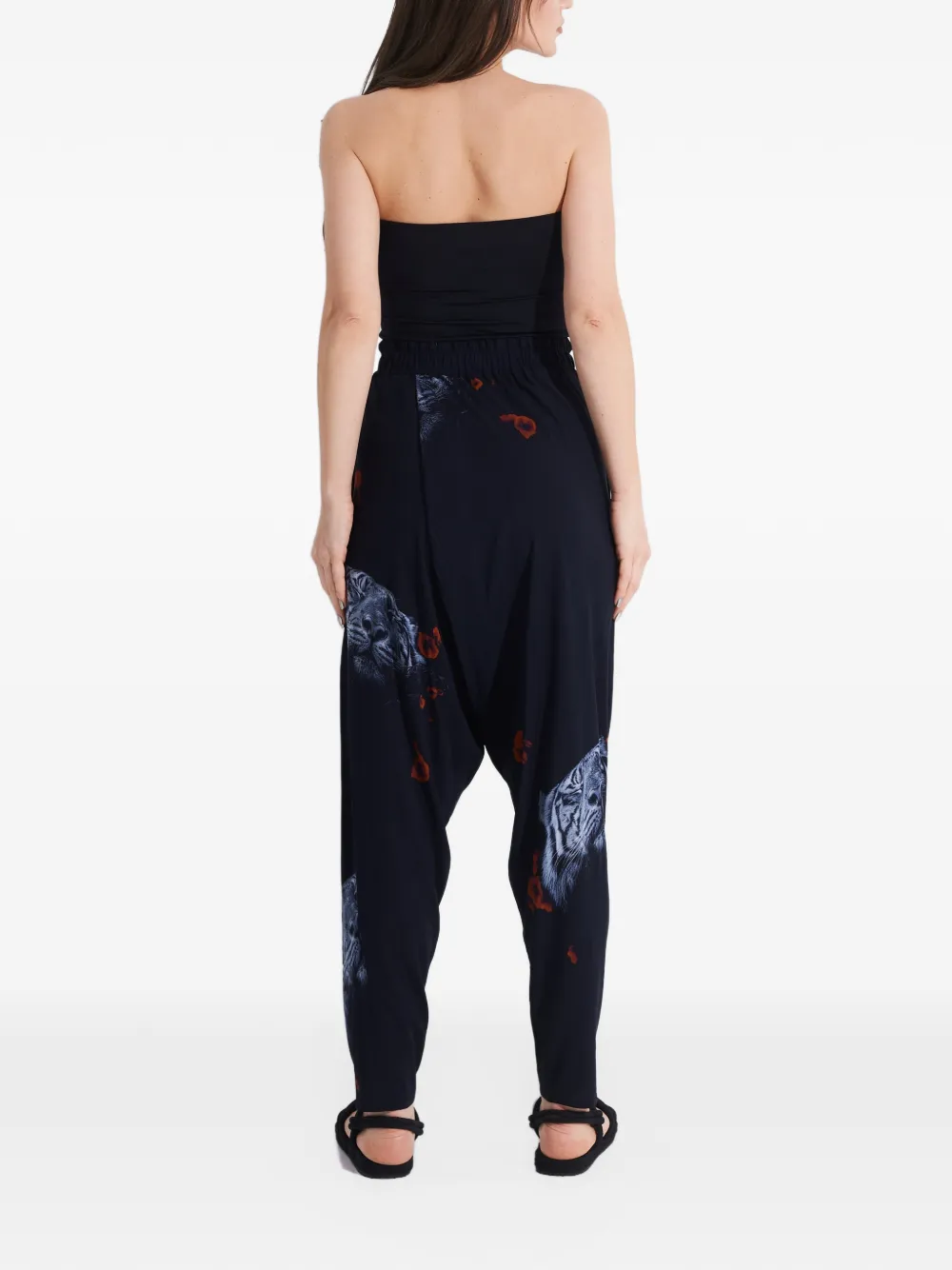 Tessitura Broek met toelopende pijpen verlaagd kruis en tijger-print Blauw