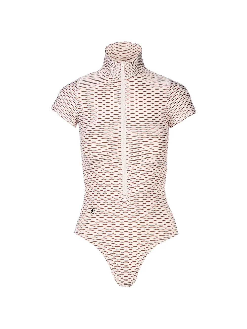 Tessitura high-neck short-sleeve bodysuit Beige
