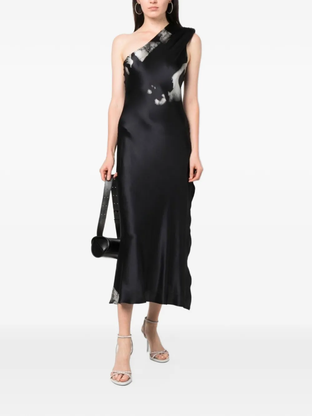 Tessitura one-shoulder midi dress Zwart