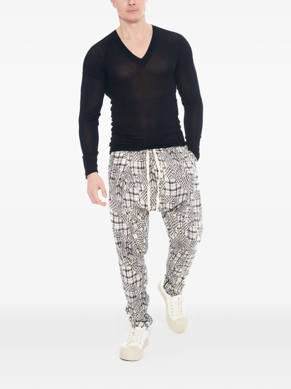 Tessitura Geruite broek met laag kruis Wit