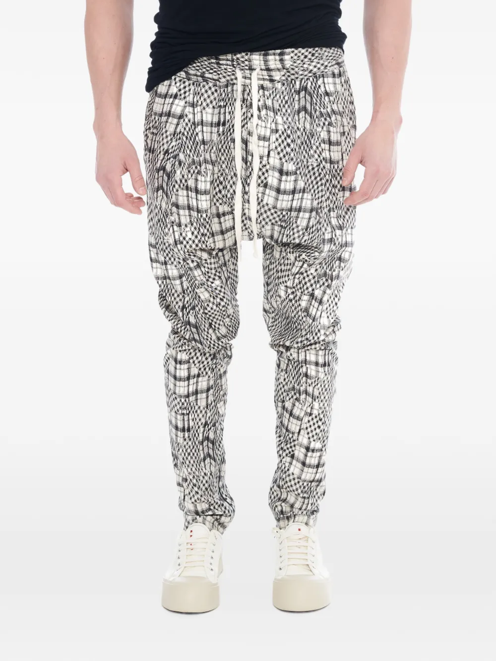 Tessitura Geruite broek met laag kruis Wit