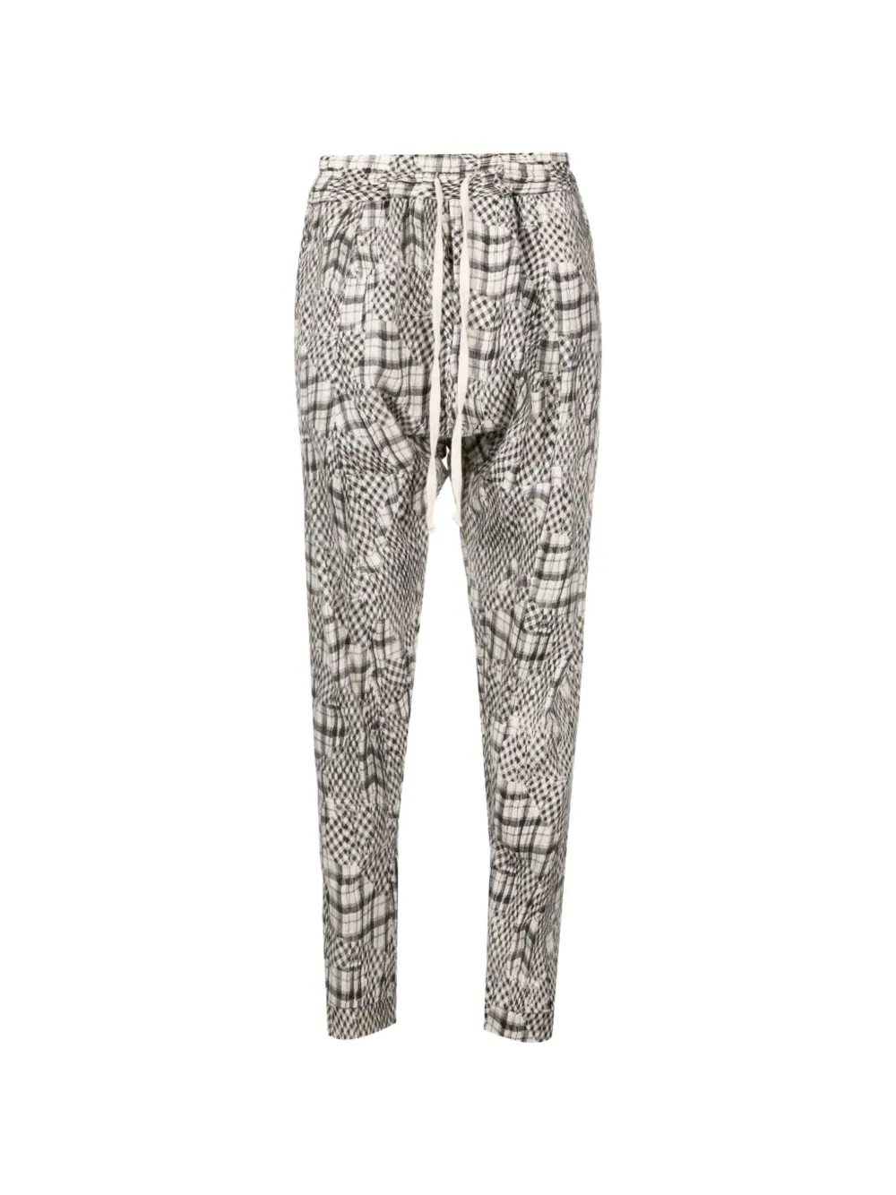 Tessitura check-pattern low-crotch trousers