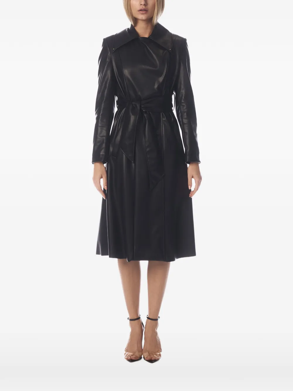 Tessitura Body Couture belted faux-leather trench coat