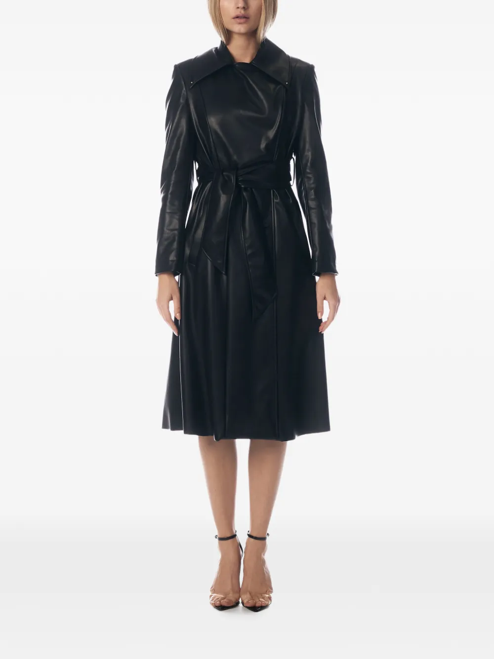 Tessitura Body Couture belted faux-leather trench coat - Nero