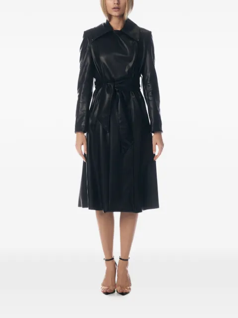 Tessitura belted faux-leather trench coat