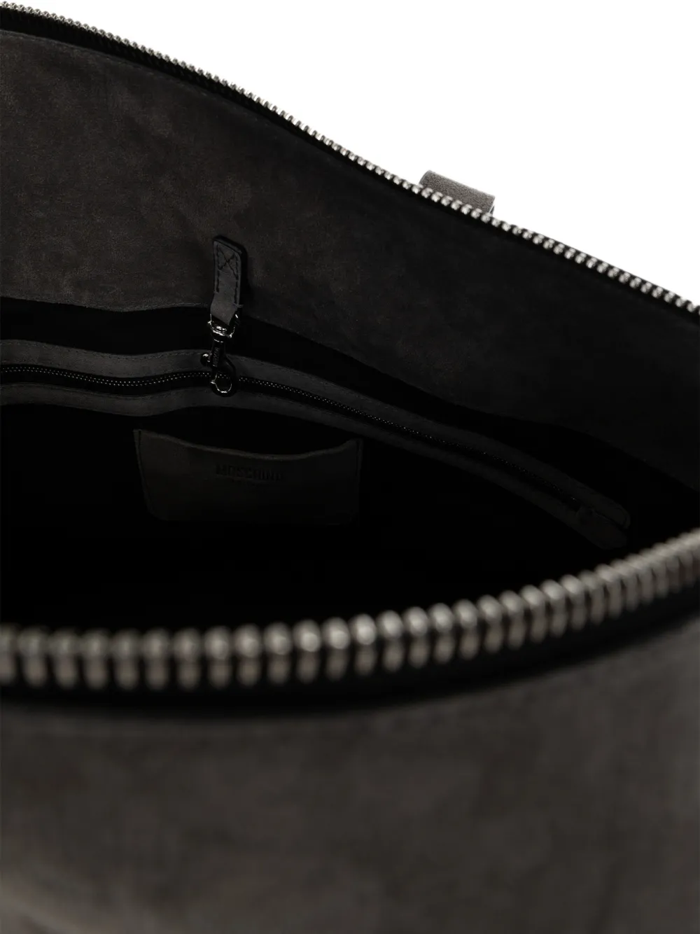 Moschino Tie Me suede shoulder bag Grijs