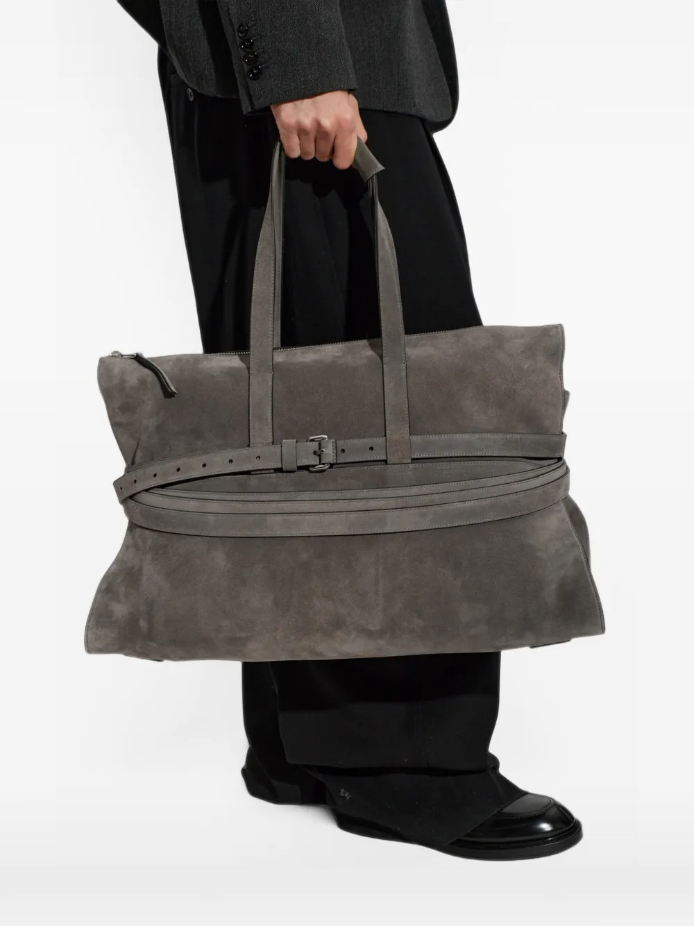 Moschino Tie Me suede shoulder bag Grijs