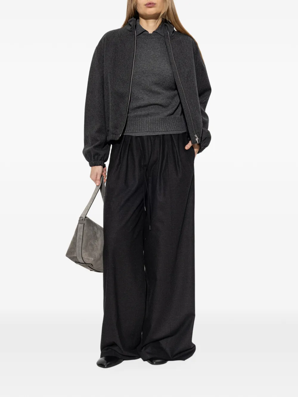 Max Mara Kasjmier trui met garen donkergrijs