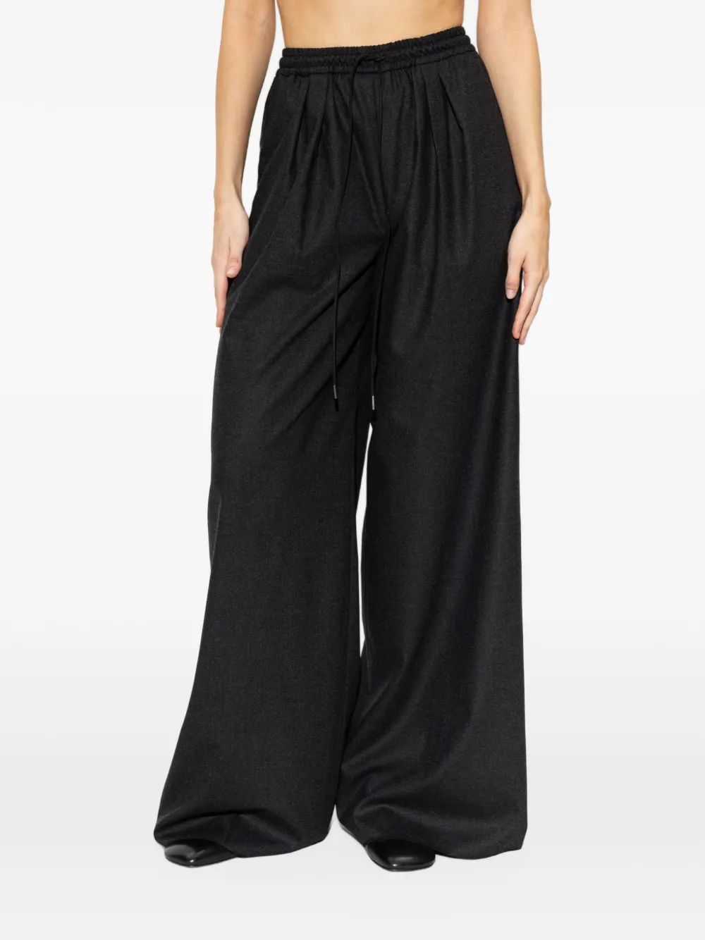 Max Mara Wollen flanellen broek met wijde pijpen donkergrijs