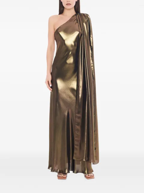 Tessitura vestido largo Golden con hombro descubierto y efecto metalizado