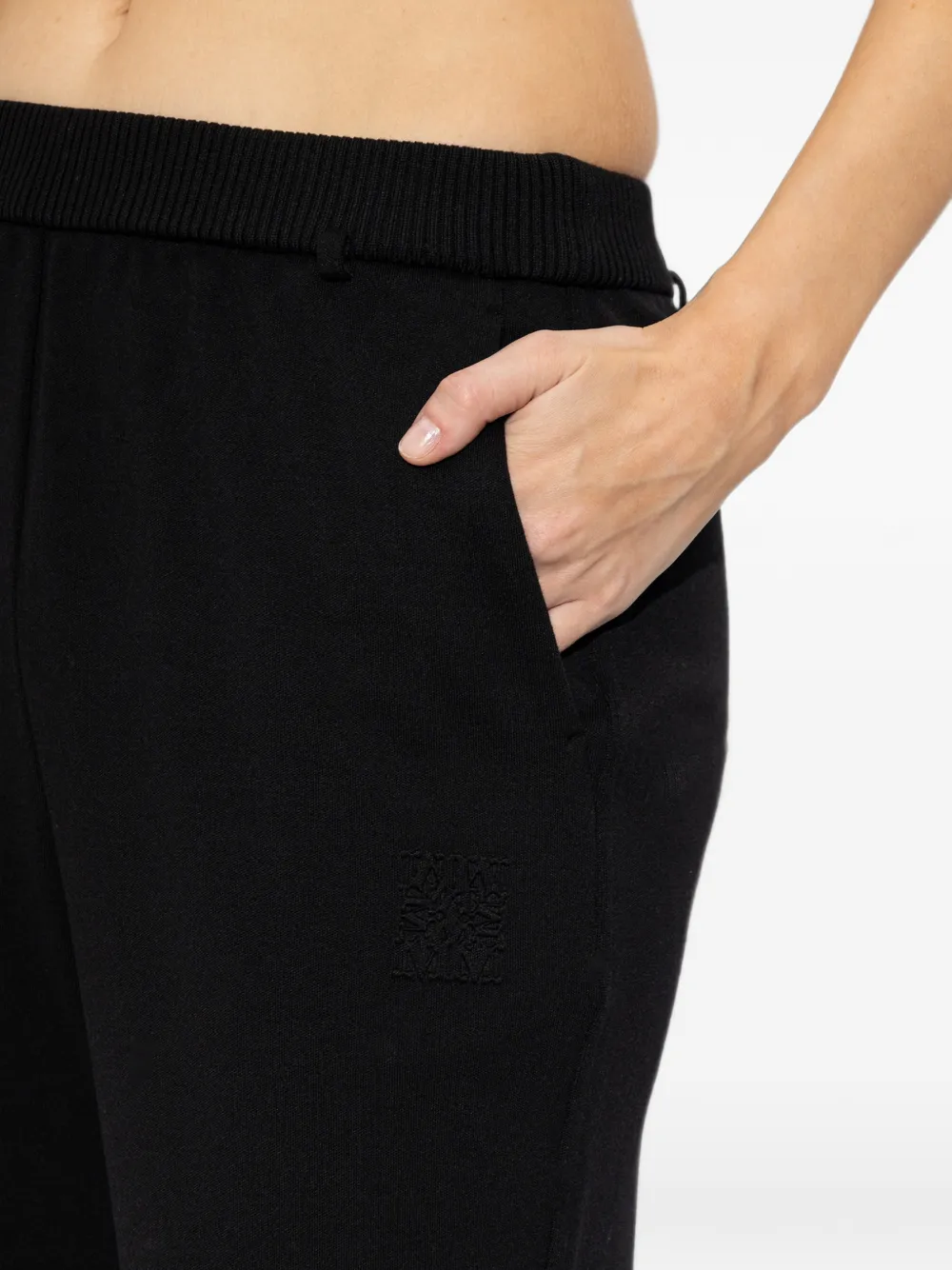 Max Mara logo-embroidered wool track pants Zwart