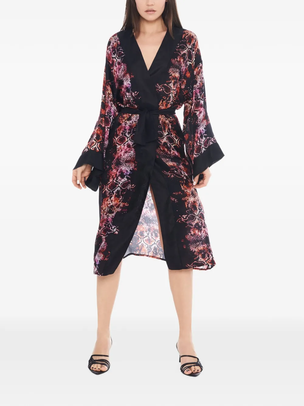 Tessitura snake-print silk kimono Zwart