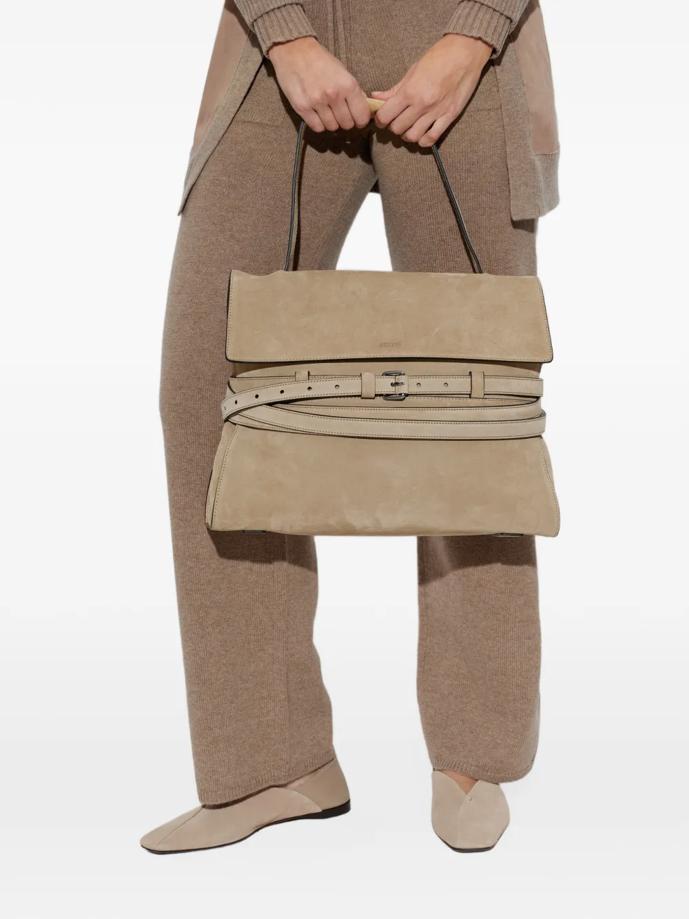 Moschino Tie Me suede tote bag Beige
