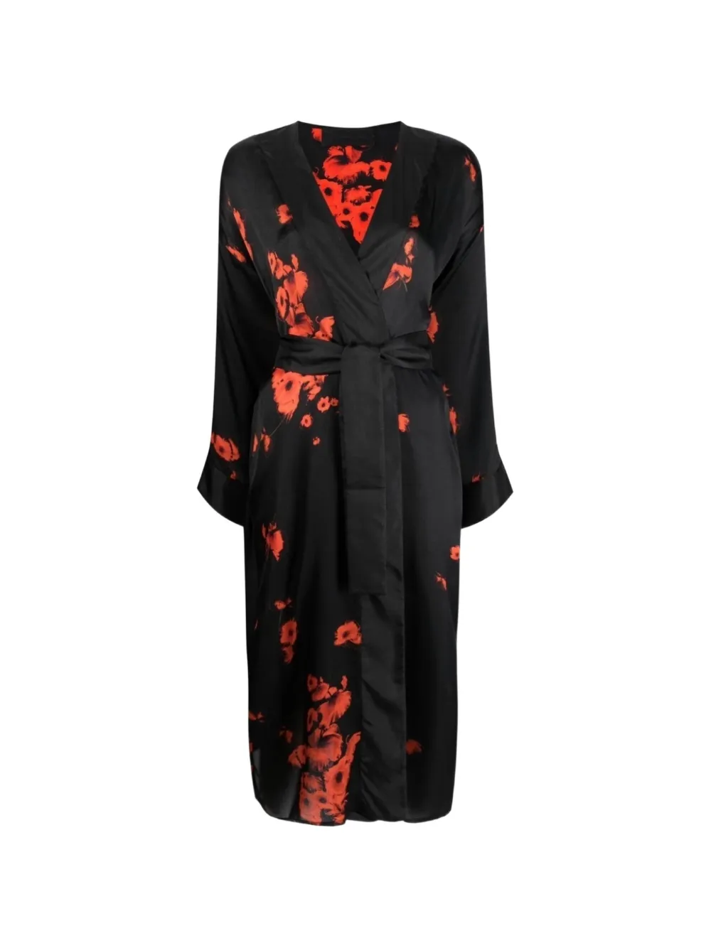 Tessitura poppy-print silk kimono – Black