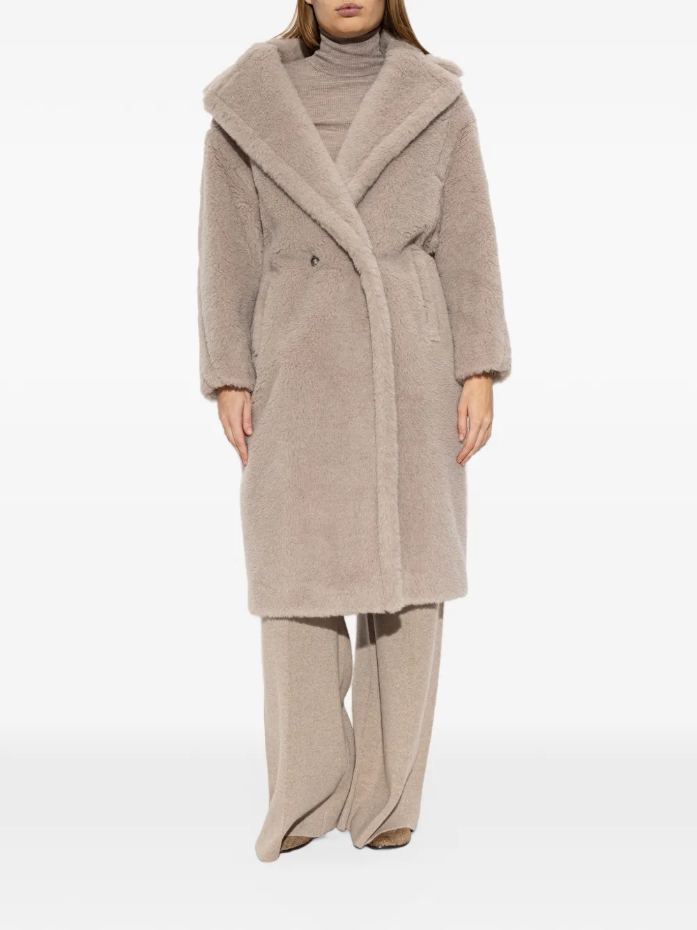 Max Mara Teddy Bear Icon jas van alpaca en wol zand Beige
