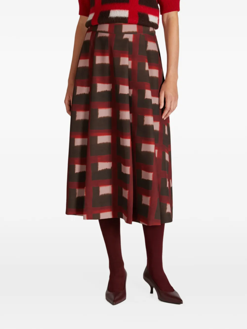 slowear Midi-plooirok met geometrische print Rood