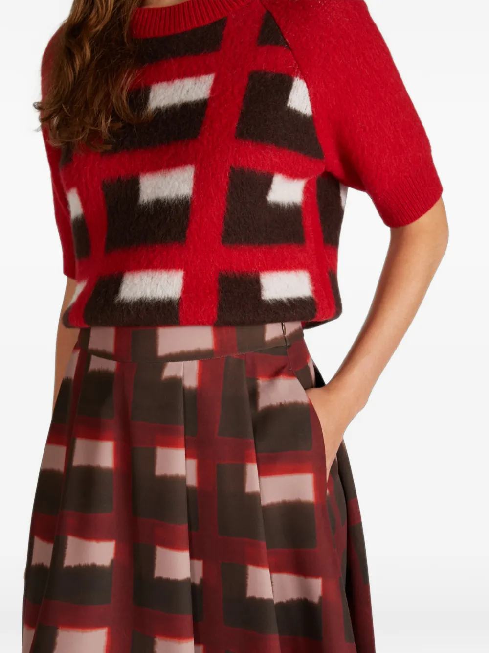 slowear Midi-plooirok met geometrische print Rood