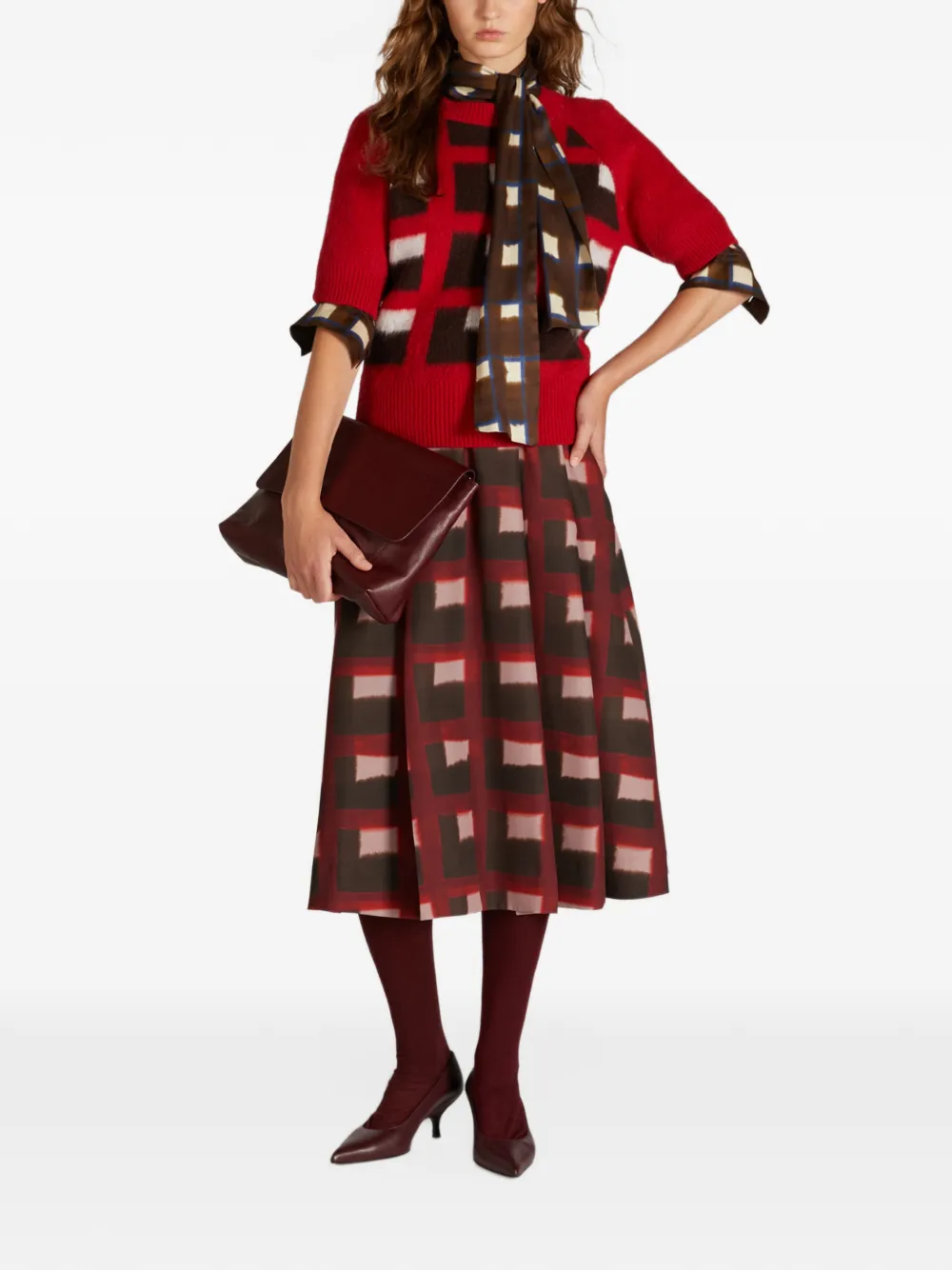 slowear Midi-plooirok met geometrische print Rood