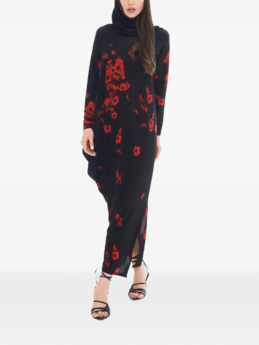 Tessitura Asymmetrische maxi-jurk met capuchon Zwart