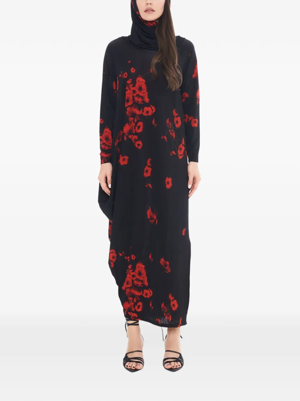 Tessitura Asymmetrische maxi-jurk met capuchon Zwart