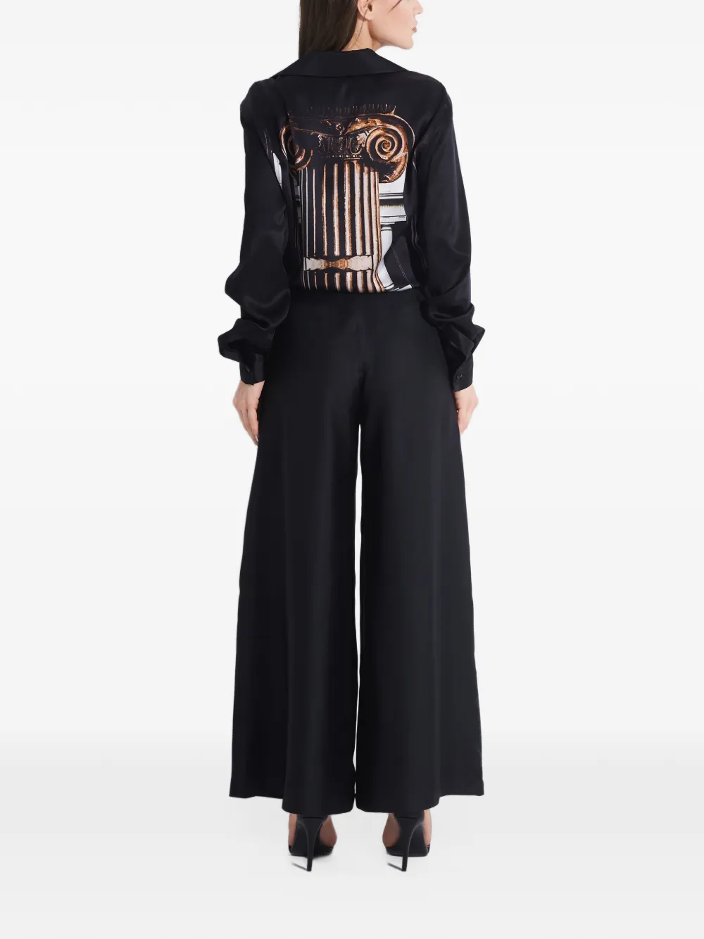 Tessitura Broek met wijde pijpen en kolom-print Zwart