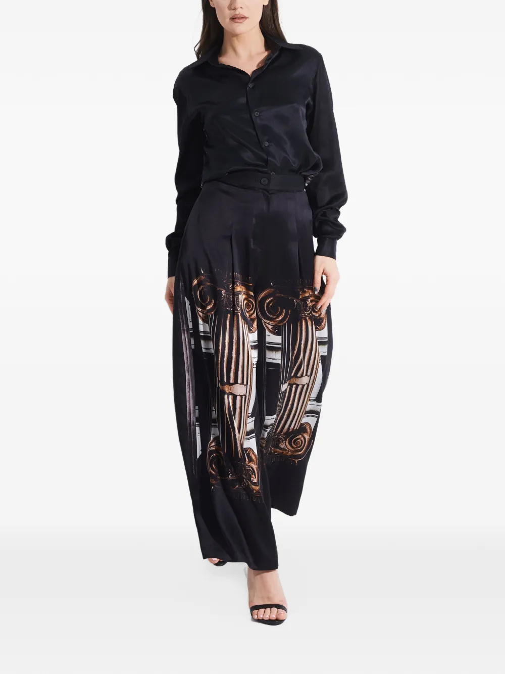 Tessitura Broek met wijde pijpen en kolom-print Zwart