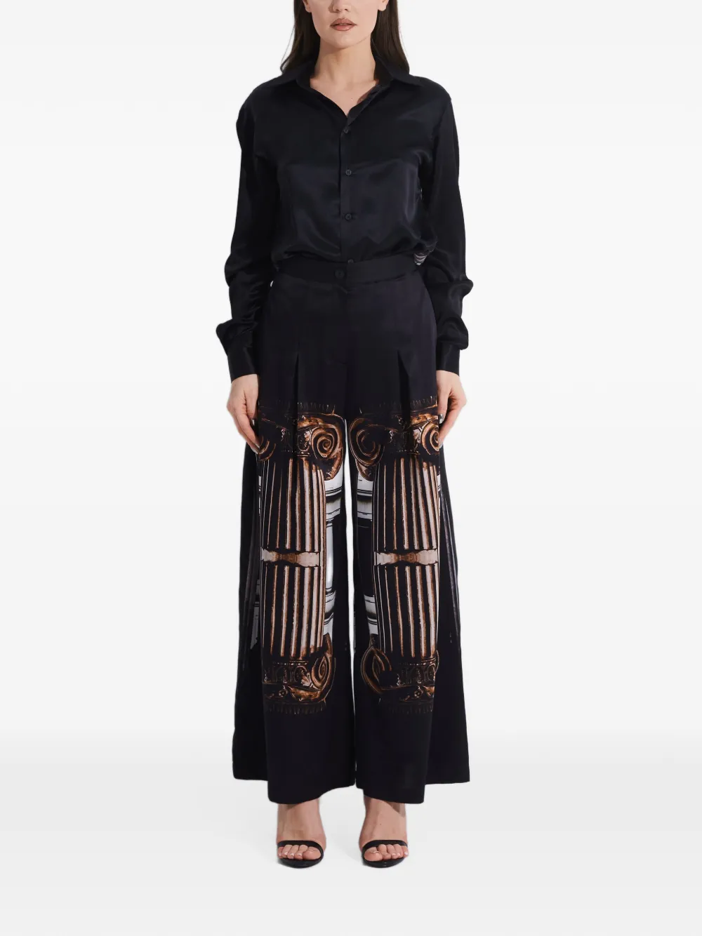 Tessitura Broek met wijde pijpen en kolom-print Zwart