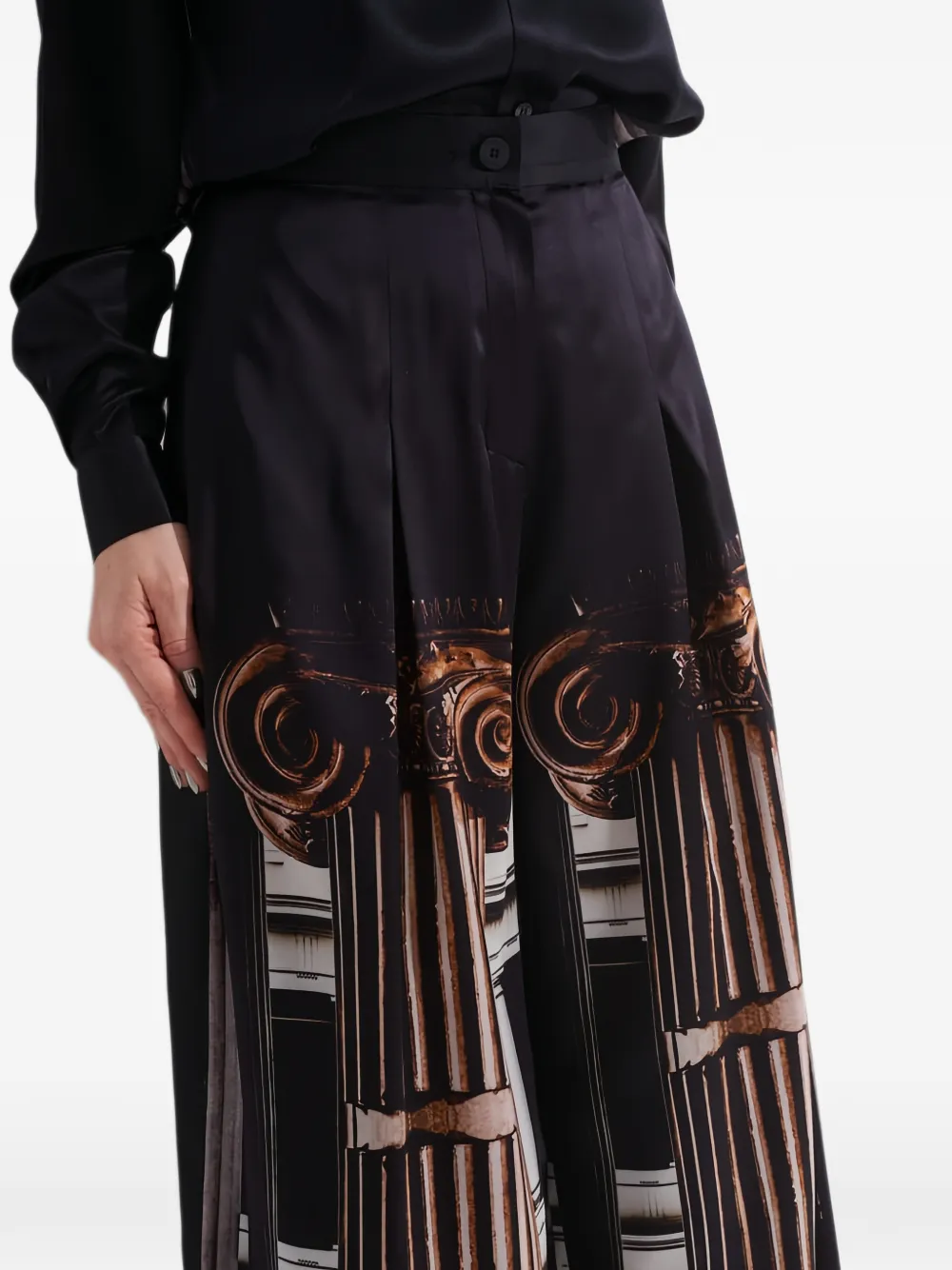 Tessitura Broek met wijde pijpen en kolom-print Zwart