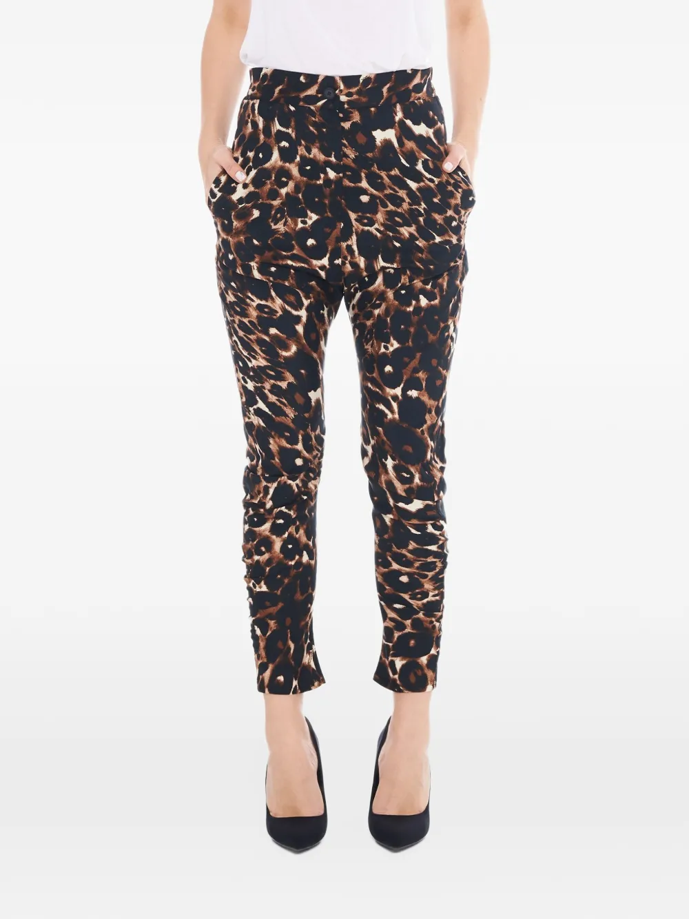 Tessitura Twisted leopard-print tapered trousers
