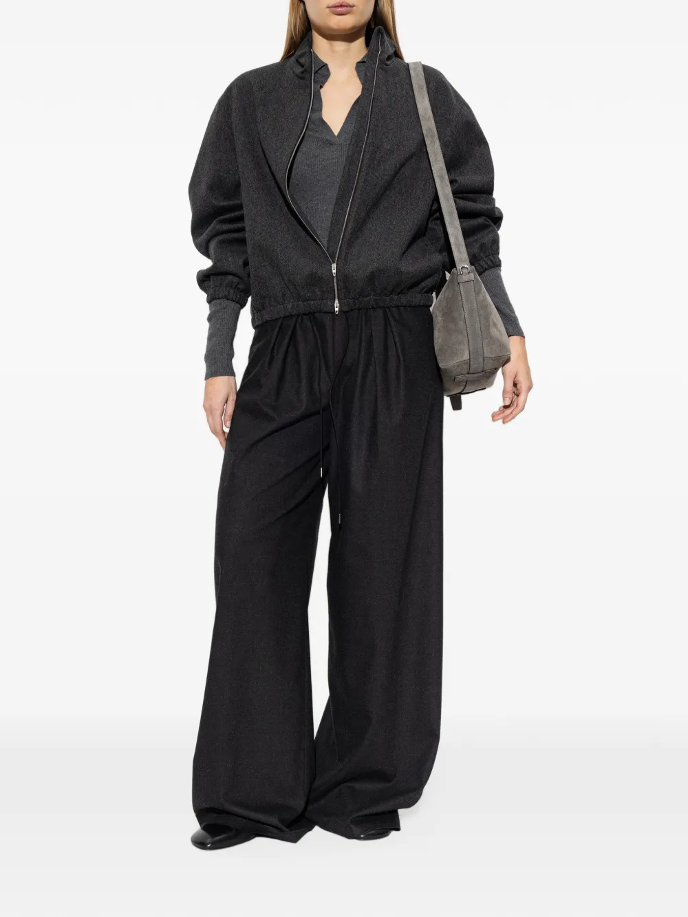 Max Mara cashmere yarn polo sweater - dark grey - Grigio