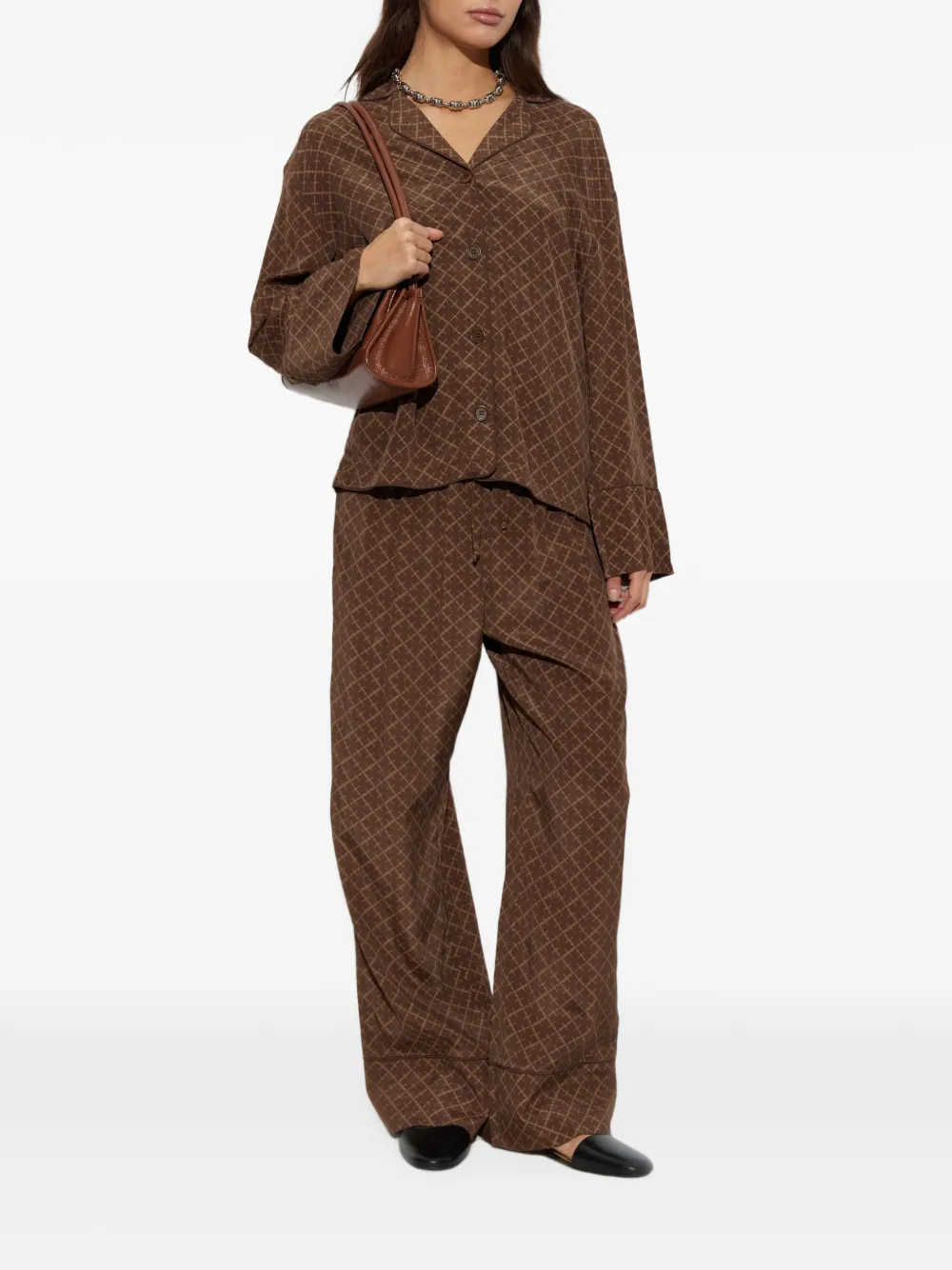 By Malene Birger Margaret geometric-print shirt Bruin