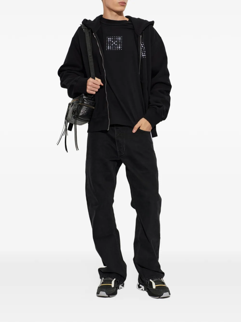 Off-White logo-print zip-up hoodie Zwart