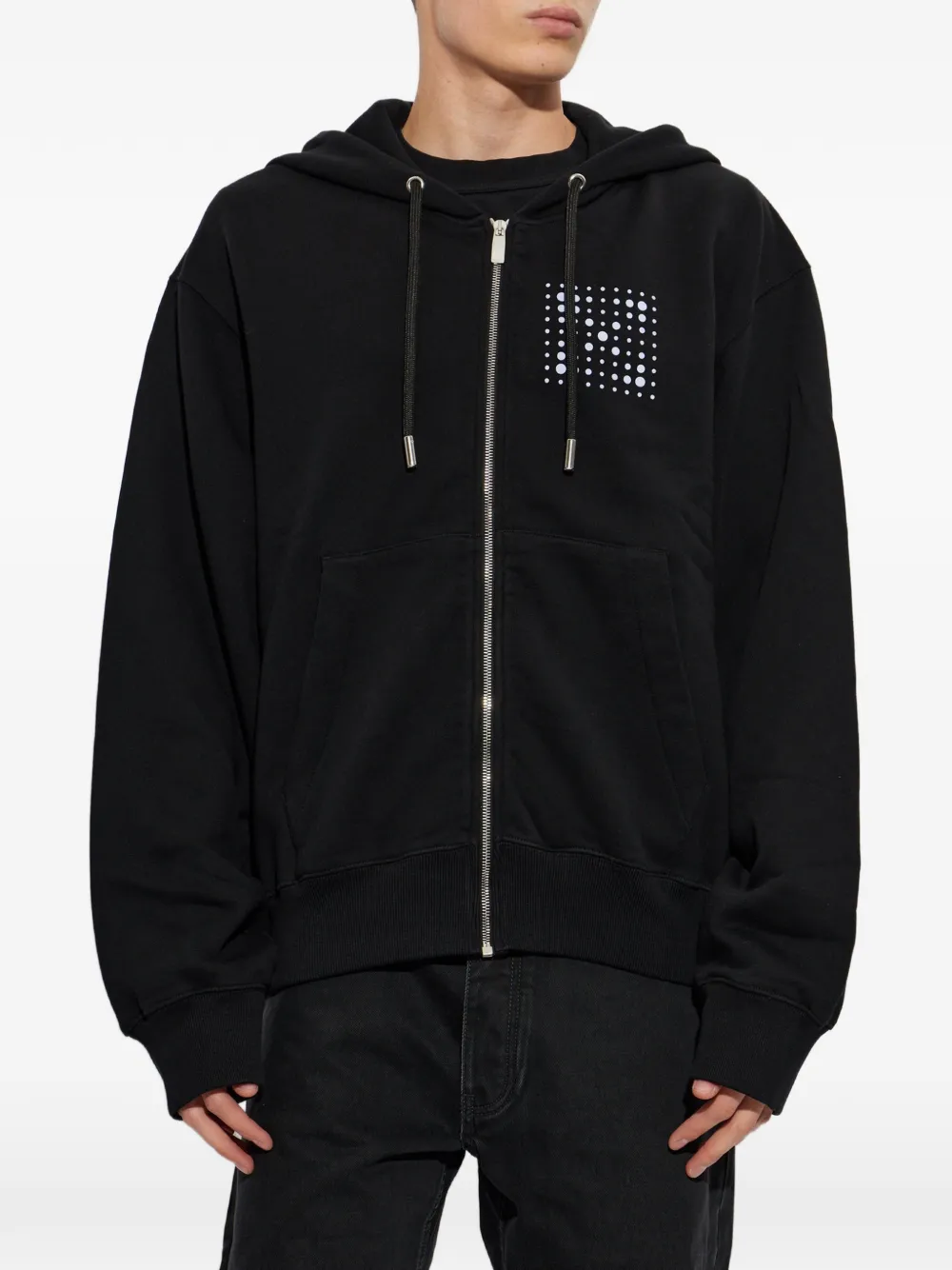 Off-White logo-print zip-up hoodie Zwart