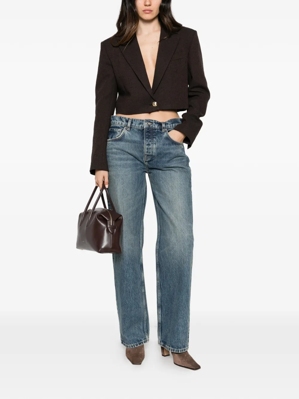 Patrizia Pepe bouclé cropped jacket Bruin