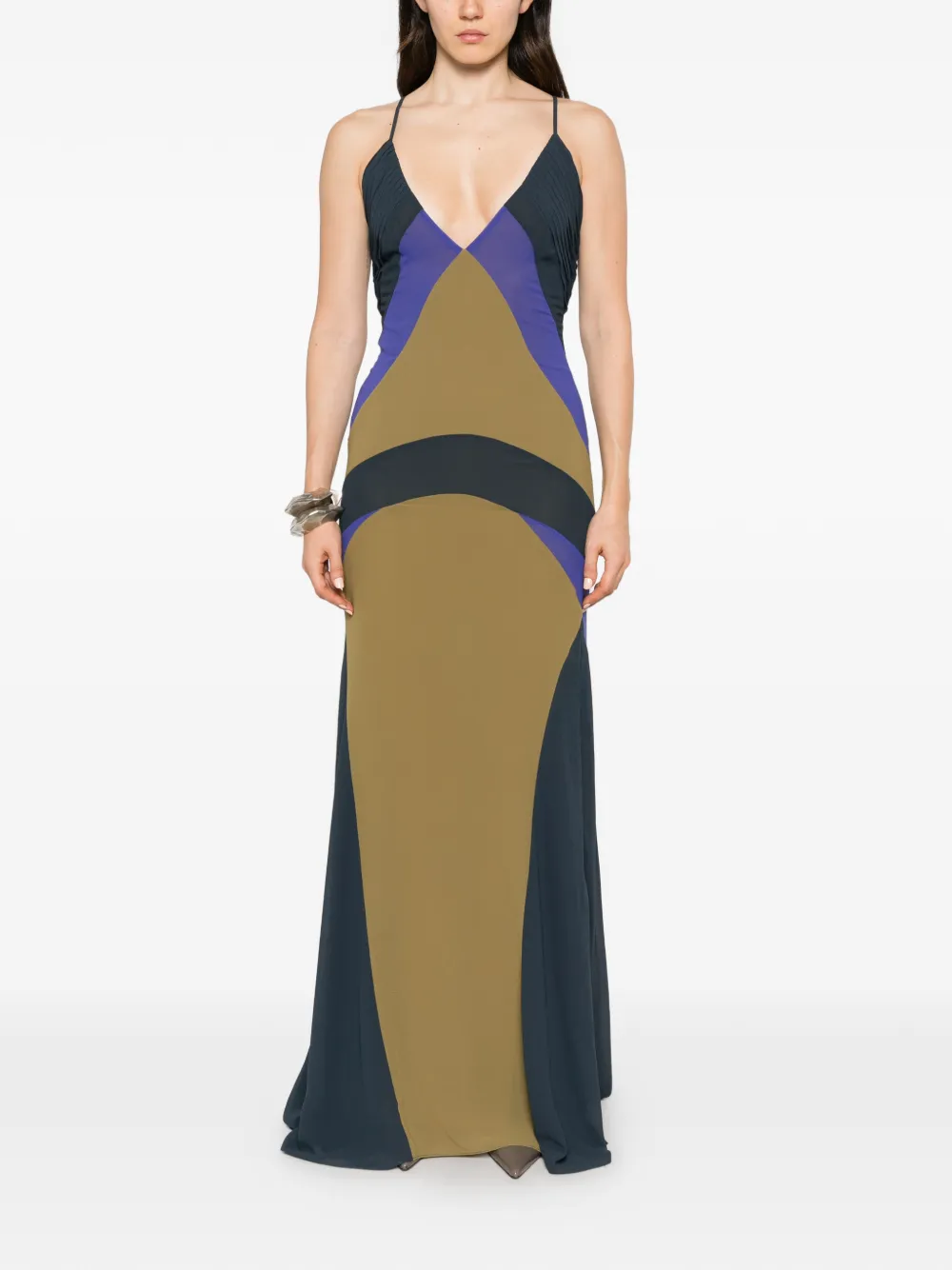 Patrizia Pepe colourblock pleated-detail maxi dress Groen