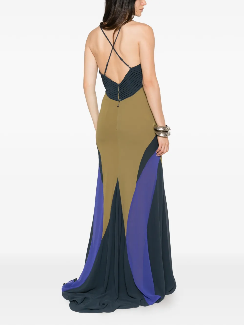 Patrizia Pepe colourblock pleated-detail maxi dress Groen