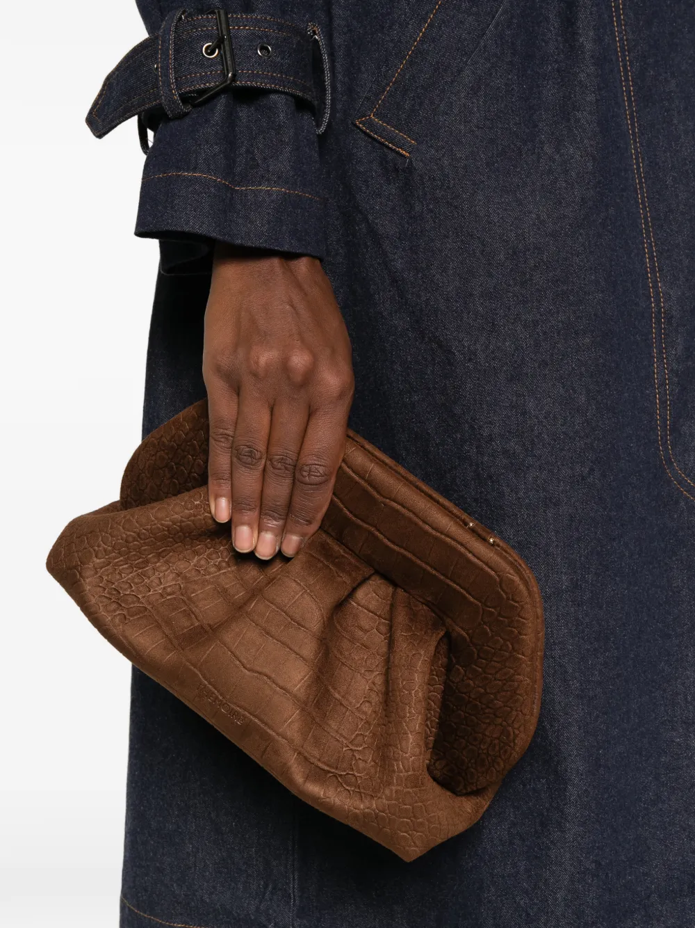 Themoirè crocodile-effect suede clutch bag - Marrone