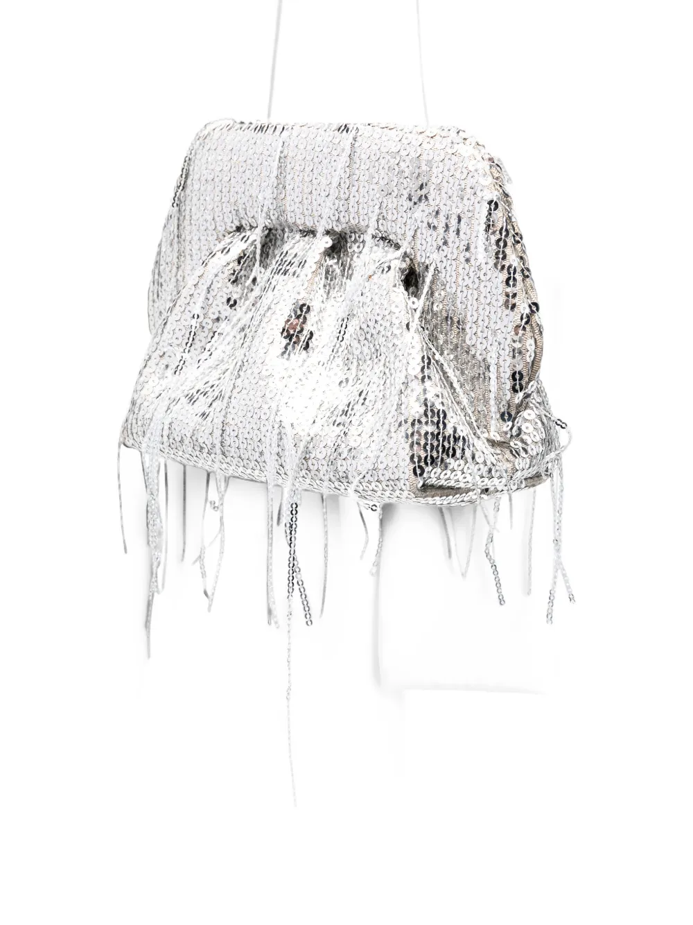 Themoirè small Bios sequin-embellished fringed clutch bag Zilver