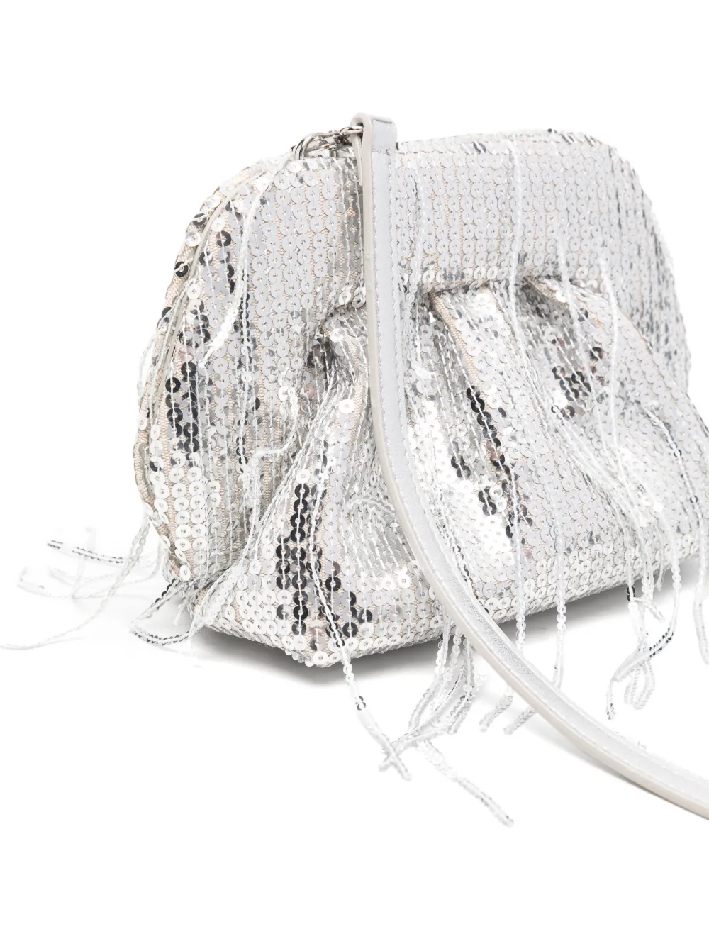 Themoirè small Bios sequin-embellished fringed clutch bag Zilver