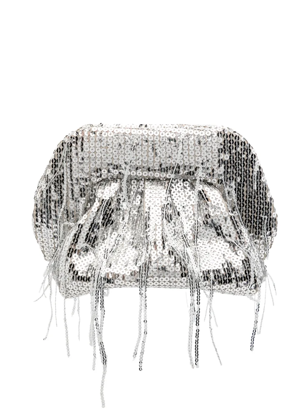 Themoirè small Bios sequin-embellished fringed clutch bag - Argento