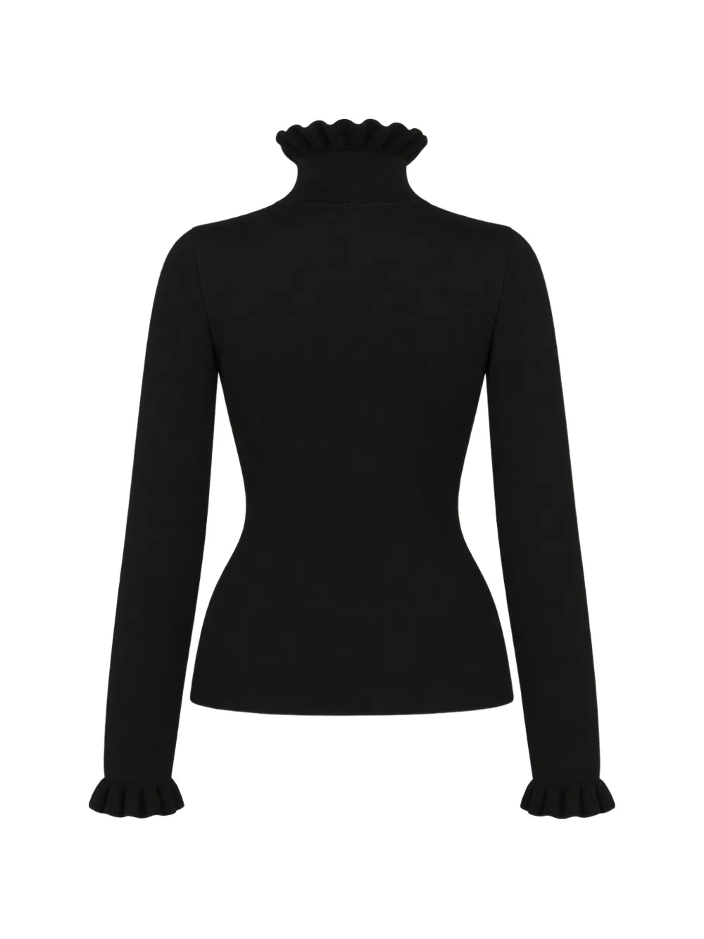 Blumarine rose-embroidered ruffled-trim sweater Zwart