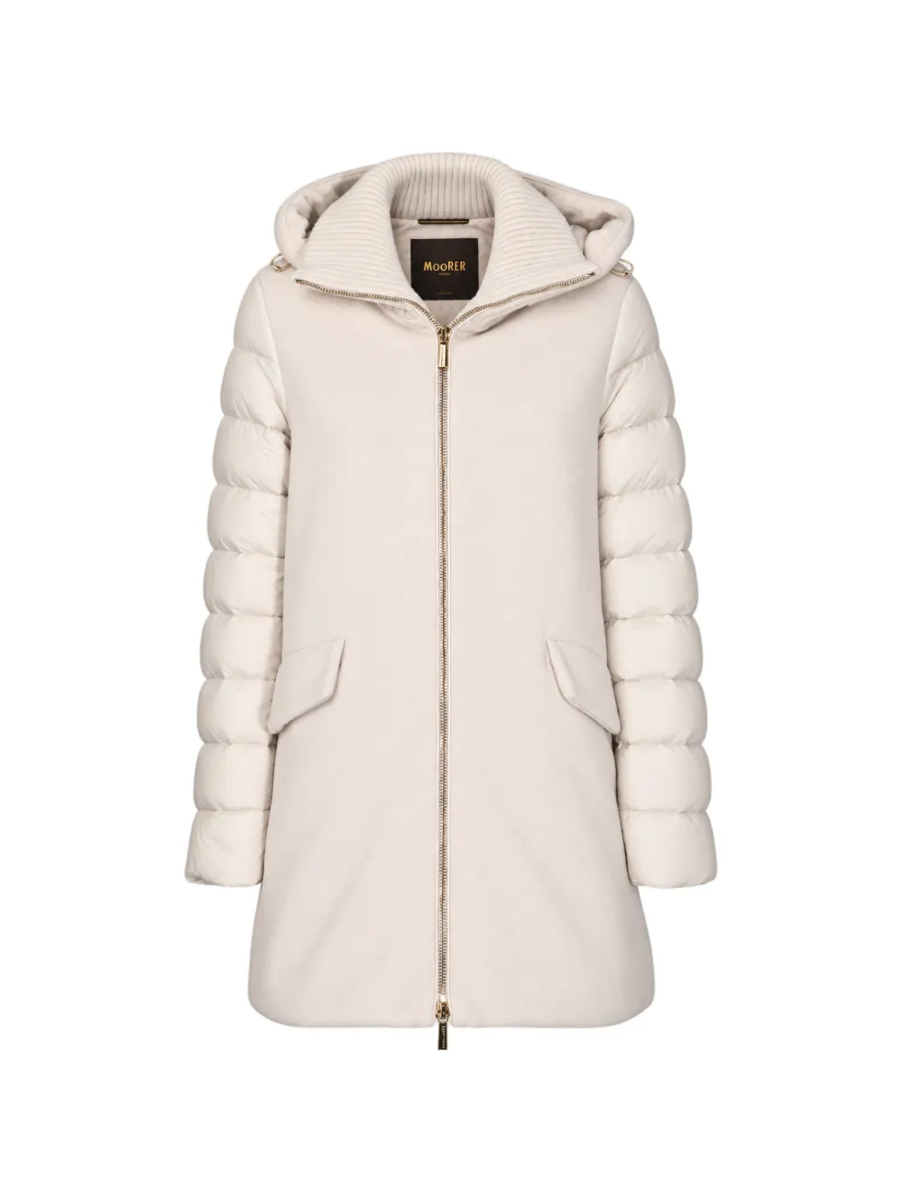 Moorer padded-sleeve hooded coat Beige