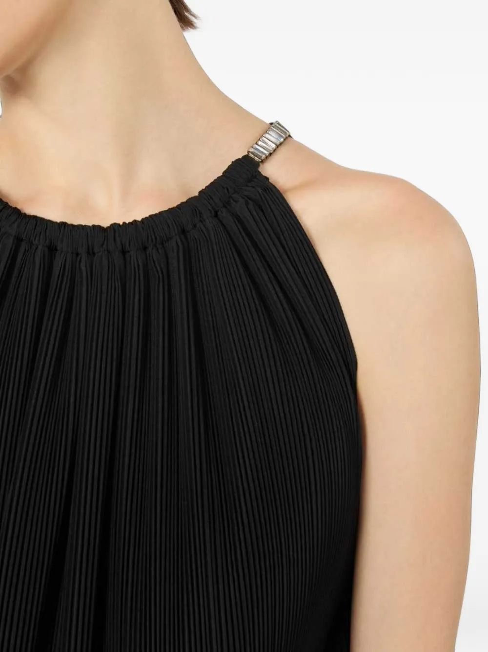 Max Mara short sleeveless dress in pleated taffeta black Zwart
