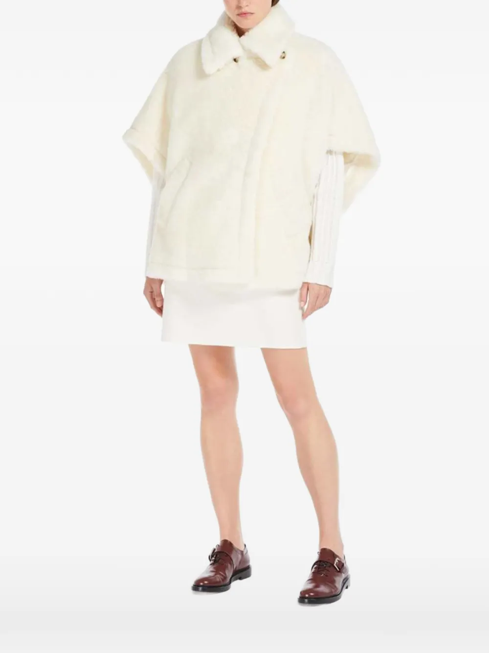 Max Mara cape in alpaca and wool Teddy fabric - optical white - Nude